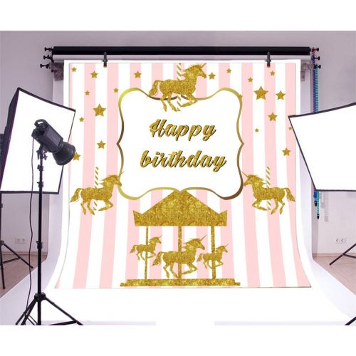  Yeele 10x10ft Baby Birthday Backdrop Cute Golden Unicorn Circus Stripe Photography Background for Picture Party Banner Decor Girl Newborn Princess Portrait Photo Booth Vinyl Studio