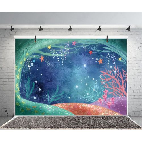 Under The Sea Backdrop - Yeele 8x6ft Seabed Little Mermaid Photography Backdrops Boy Girl Birthday Party Banner Baby Shower Newborn Photo Booth Shooting Background Family Photograp