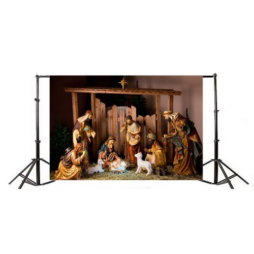  Yeele 10x8ft Birth of Jesus Photography Backdrop Christ Christmas Manger Scene Figurines Virgin Mary Little Sheep Background Pictures Party Banner Decor Portrait Photo Booth Shooti