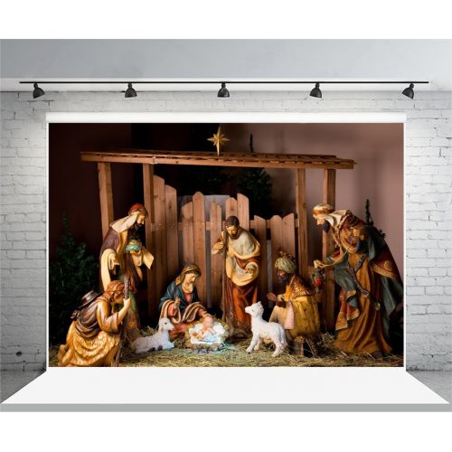  Yeele 10x8ft Birth of Jesus Photography Backdrop Christ Christmas Manger Scene Figurines Virgin Mary Little Sheep Background Pictures Party Banner Decor Portrait Photo Booth Shooti
