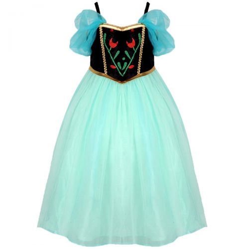  Yeesn Little Girls Princess Anna Costume Mesh Ruffle Sleeve Dress Cosplay Halloween Birthday Party Dresses (3-4 Years) Green