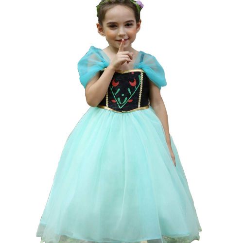  Yeesn Little Girls Princess Anna Costume Mesh Ruffle Sleeve Dress Cosplay Halloween Birthday Party Dresses (3-4 Years) Green