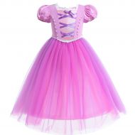 Yeesn Little Girls Princess Rapunzel Costume Short Sleeves Dress Cosplay Halloween Birthday Party Dress