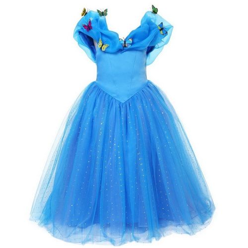  Yeesn Girls Princess Cinderella Dress Sling Off Shoulder Costume Dress w Butterflies