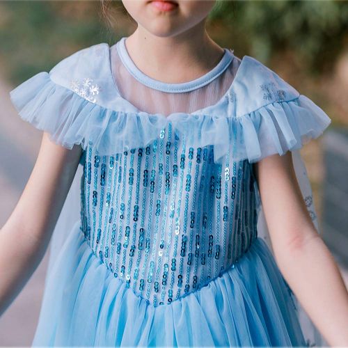  Yeesn Girls Snow Queen Princess Elsa Dress Costumes Sequins Dresses with Snow Cloak