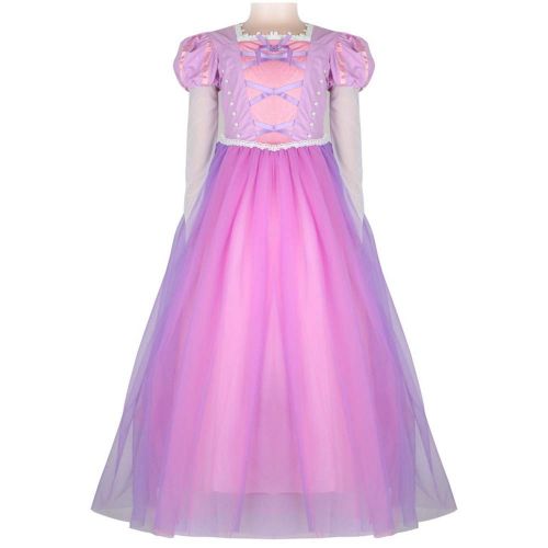  Yeesn Little Girls Princess Rapunzel Costume Long Mesh Sleeves Dress Cosplay Halloween Birthday Party Dress Fancy Dress