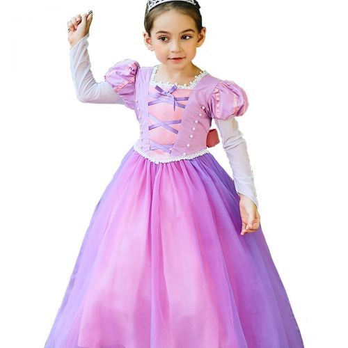  Yeesn Little Girls Princess Rapunzel Costume Long Mesh Sleeves Dress Cosplay Halloween Birthday Party Dress Fancy Dress