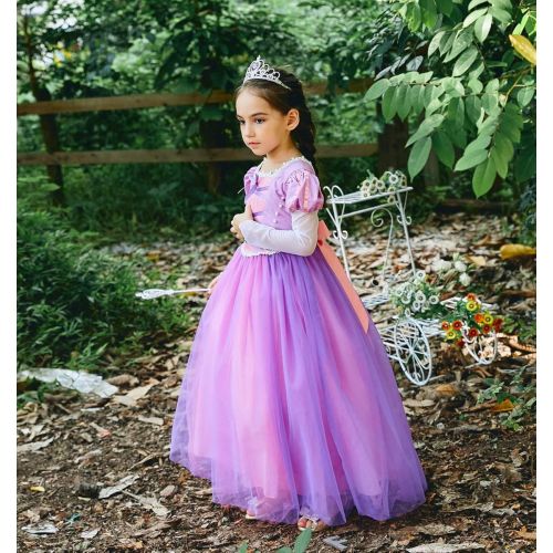  Yeesn Little Girls Princess Rapunzel Costume Long Mesh Sleeves Dress Cosplay Halloween Birthday Party Dress Fancy Dress