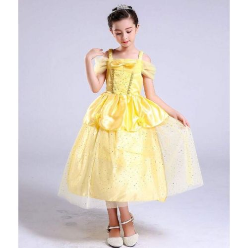  Yeesn Little Girls Princess Belle Costume Off Shoulder Layered Dress up