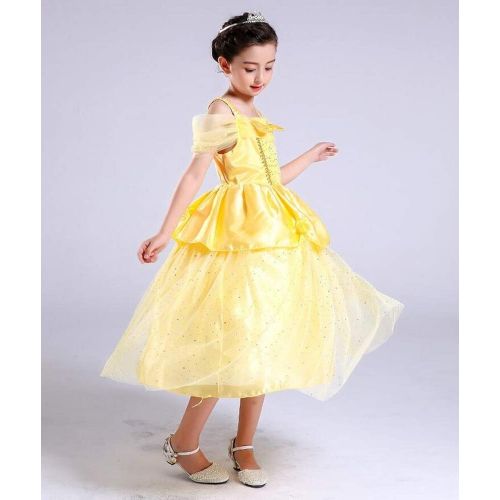  Yeesn Little Girls Princess Belle Costume Off Shoulder Layered Dress up