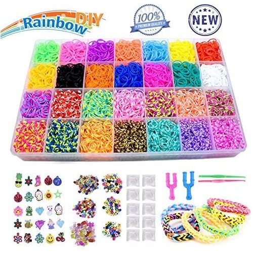  [아마존베스트]Yehtta Gifts for 5-10 Year Old Girls Rainbow Rubber Bands Loom Kit Kids Art Crafts DIY Toys Jewelry Making Kit Personalized Handmade Beads Rubber Hair Band Birthday Gifts for Kids