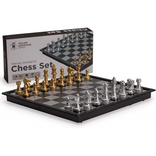  [아마존베스트]Yellow Mountain Imports Magnetic Travel Chess Set (9.7 Inches) - Portable - Perfectly Travel-Sized - Complete Playing Pieces Included in Set