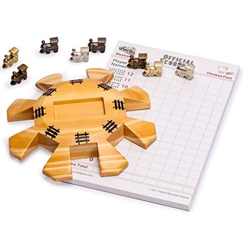  [아마존베스트]Yellow Mountain Imports Mexican Train Dominoes Accessory Set (Wooden Hub Centerpiece, Metal Train Markers, and Scorepad)