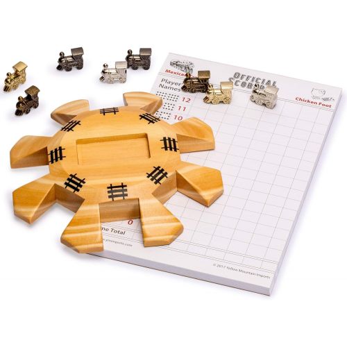  [아마존베스트]Yellow Mountain Imports Mexican Train Dominoes Accessory Set (Wooden Hub Centerpiece, Metal Train Markers, and Scorepad)