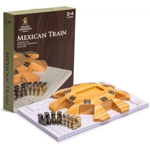 [아마존베스트]Yellow Mountain Imports Mexican Train Dominoes Accessory Set (Wooden Hub Centerpiece, Metal Train Markers, and Scorepad)