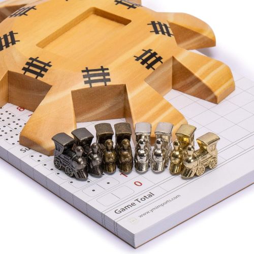  [아마존베스트]Yellow Mountain Imports Mexican Train Dominoes Accessory Set (Wooden Hub Centerpiece, Metal Train Markers, and Scorepad)