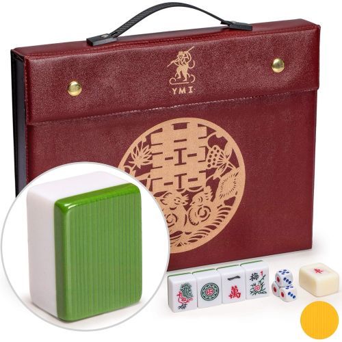  [아마존베스트]Yellow Mountain Imports Professional Chinese Mahjong Game Set - Double Happiness (Green) - with 146 Medium Size Tiles, 3 Dice and a Wind Indicator - for Chinese Style Game Play