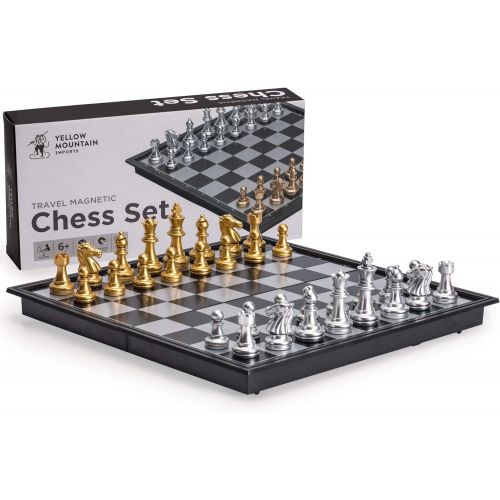  [아마존베스트]Yellow Mountain Imports Travel Magnetic Chess Set (9.7 Inches) - Folding, Portable, and Educational Board Game
