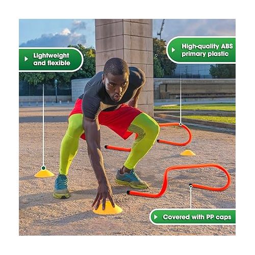  Yes4All Speed Training Equipment Set: 15ft Agility Ladder, Resistance Parachute, 5 Agility Hurdles, 12 Disc Cones with Carry Bag/Strap