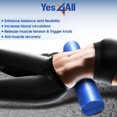  Yes4All Premium Medium Density Round PE Foam Roller for Physical Therapy, Pilates, Yoga, Stretching, Balance & Core Exercises with 4 Sizes (12, 18, 24 & 36 inch) - Multi Color