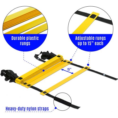  Yes4All Agility Ladder with Carry Bag Footwork Ladder - Multi Choices: 8, 12, 20 Rung and Combo with Agility Cones