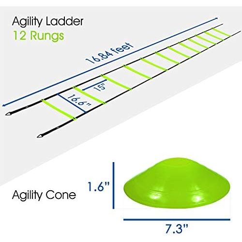  Yes4All Ultimate Combo Agility Ladder Training Set with Agility Ladder 12 Rungs & 12 Agility Cones, Agility Combo Speed Ladder and Balance Training Footwork for All Ages, Included