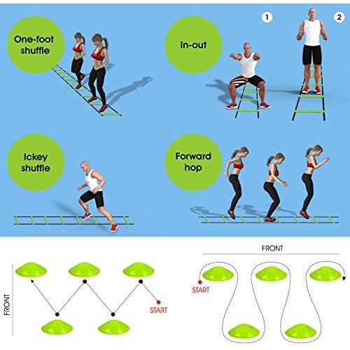  Yes4All Ultimate Combo Agility Ladder Training Set with Agility Ladder 12 Rungs & 12 Agility Cones, Agility Combo Speed Ladder and Balance Training Footwork for All Ages, Included