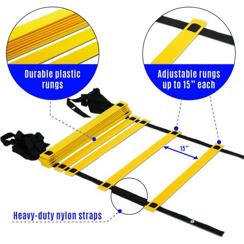  Yes4All Ultimate Agility Ladder Speed Training Equipment - 8, 12, 20 Rungs with Multi Colors - Speed Ladder for Kids and Adults - Included Carry Bag