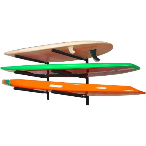  Yes4All Heavy Duty Steel Wall Mount Paddle Board Racks, Surfboard Hanger with Padded Foam, Store & Display Up to 3 Surfboards, Snowboards, Longboards, Black, 34.25 x 5.51 x 3.54