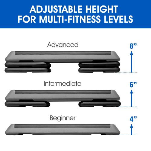  Yes4All Adjustable Aerobic Step Platform with 4 Risers  Health Club Size  Adjust 4” 6” 8” Exercise Stepper