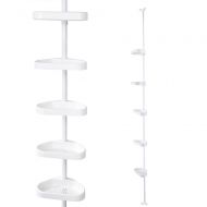 YesHom 5-Tier White Plastic Tension Bathroom Corner Shelf Bath Shower Caddy Pole Storage Rack Tower Organizer Basket