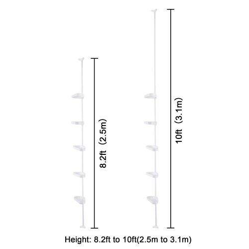  YesHom 5-Tier White Plastic Tension Bathroom Corner Shelf Bath Shower Caddy Pole Storage Rack Tower Organizer Basket