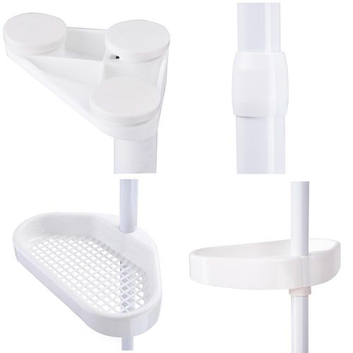  YesHom 5-Tier White Plastic Tension Bathroom Corner Shelf Bath Shower Caddy Pole Storage Rack Tower Organizer Basket