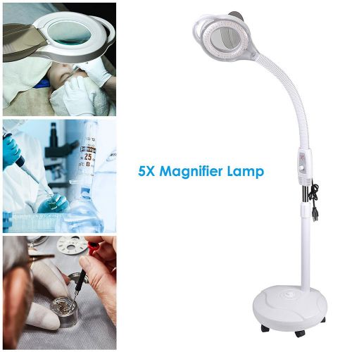  Yescom 5x Diopter LED Magnifying Rolling Floor Stand Lamp Adjustable Gooseneck Glass Lens Facial Magnifier