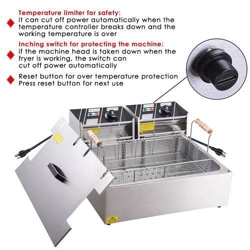  Yescom 20L 5000W Commercial Deep Fryer Large Tank Stainless Steel Single Basket Countertop Electric Machine Restaurant