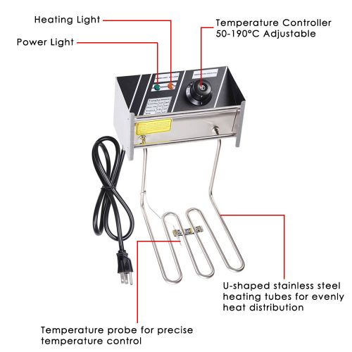  Yescom 20L 5000W Commercial Deep Fryer Large Tank Stainless Steel Single Basket Countertop Electric Machine Restaurant