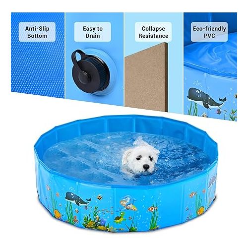  Yescom Foldable Dog Pool Hard Plastic Swimming Pool Kiddie Pet Bathing Tub Outdoor Wading Splashing 63in