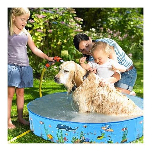  Yescom Foldable Dog Pool Hard Plastic Swimming Pool Kiddie Pet Bathing Tub Outdoor Wading Splashing 63in