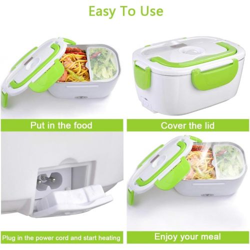  [아마존베스트]Yescom 1.5L Portable Electric Heating Lunch Box Food Storage Warmer w/Stain Steel & PP Removable Container Green