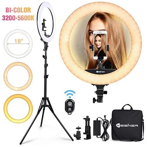  Yesker Ring Light 18 Inch 65W LED Ringlight Kit with Tripod Stand with Phone Holder Adjustable Color Temperature Circle MUA Lighting for iPhone Camera for for Vlog, Makeup, YouTube, Video