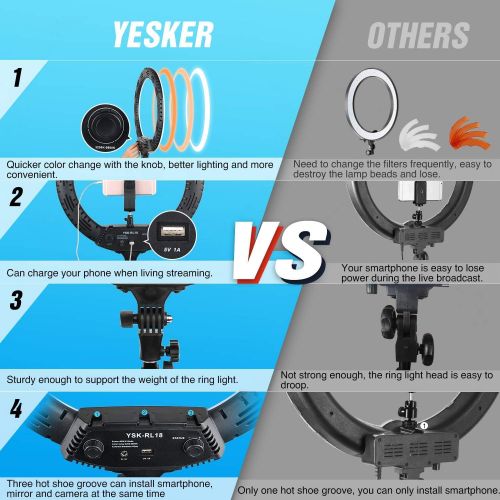  Yesker Ring Light 18 Inch 65W LED Ringlight Kit with Tripod Stand with Phone Holder Adjustable Color Temperature Circle MUA Lighting for iPhone Camera for for Vlog, Makeup, YouTube, Video
