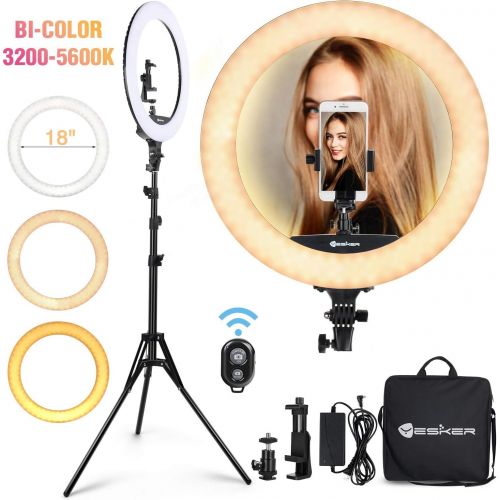  Yesker Ring Light 18 Inch 65W LED Ringlight Kit with Tripod Stand with Phone Holder Adjustable Color Temperature Circle MUA Lighting for iPhone Camera for for Vlog, Makeup, YouTube, Video