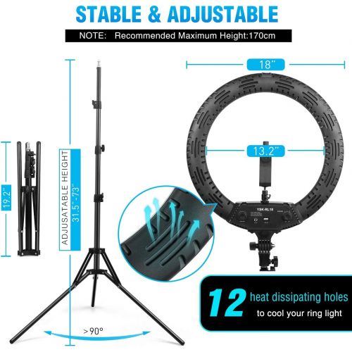  Yesker Ring Light 18 Inch 65W LED Ringlight Kit with Tripod Stand with Phone Holder Adjustable Color Temperature Circle MUA Lighting for iPhone Camera for for Vlog, Makeup, YouTube, Video