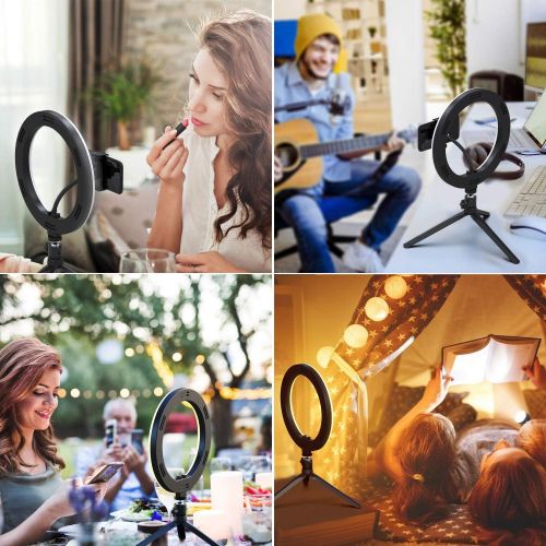  [아마존베스트]Yesker 10” Ring Light LED Desktop Selfie Ring Light USB LED Desk Camera Ringlight 3 Colors Light with Tripod Stand iPhone Cell Phone Holder and Remote Control for Photography Makeup Live