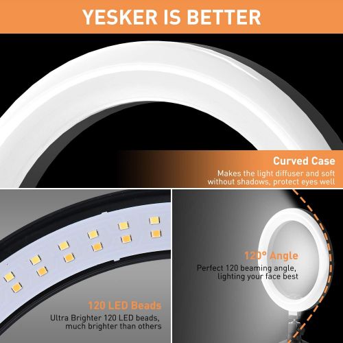  [아마존베스트]Yesker 10” Ring Light LED Desktop Selfie Ring Light USB LED Desk Camera Ringlight 3 Colors Light with Tripod Stand iPhone Cell Phone Holder and Remote Control for Photography Makeup Live