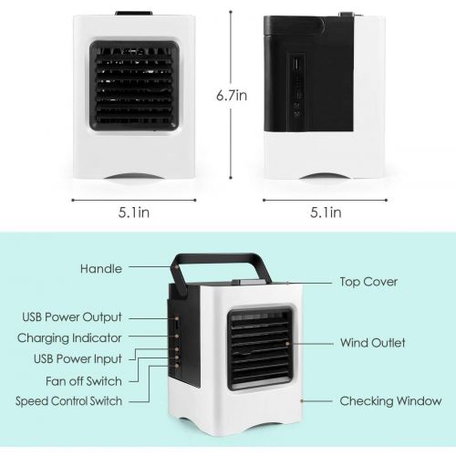  Yeslike Portable Air Conditioner, Rechargeable Evaporative Air Cooler - 3 in 1 Mini USB Air Conditioner Fan, Sterilizer, Humidifier, Desktop Cooling Fan with 3 Speeds for Home Room Office