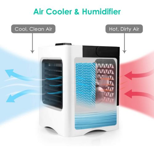  Yeslike Portable Air Conditioner, Rechargeable Evaporative Air Cooler - 3 in 1 Mini USB Air Conditioner Fan, Sterilizer, Humidifier, Desktop Cooling Fan with 3 Speeds for Home Room Office