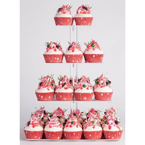  YestBuy 4 Tier Acrylic Cupcake Stand, Premium Cupcake Holder, Acrylic Cupcake Tower Display Cady Bar Party Decor a Display for Pastry(4.7