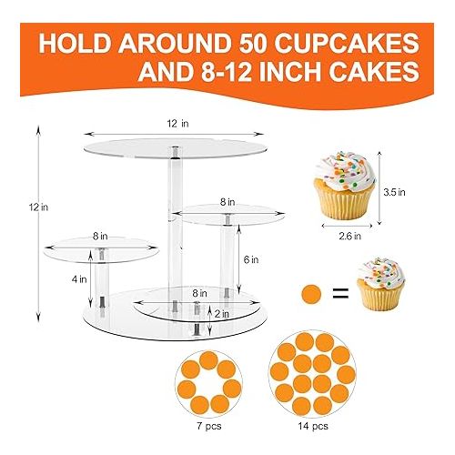  YestBuy Cupcake Stand, Round Cake Stand, 4 Tier Cupcakes and Cakes Comb for 8-12 Inch Cakes, Tiered Cupcake Tree Tower, Clear Dessert Display Stand for Dessert Table Wedding Birthday Party