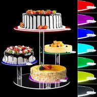 Cake Stand with Rechargable LED Light, Round Light Up Cupcake Stand, Cupcakes and Cakes Comb for 8-12 Inch Cakes, Tiered Cake Tree Tower, Clear Dessert Display Stand for Wedding Birthday Party